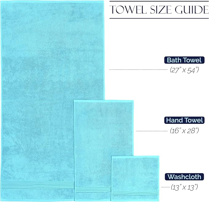 Elegant Comfort Premium Cotton 6-Piece Towel Set, Includes 2 Washcloths, 2 Hand Towels and 2 Bath Towels, 100% Turkish Cotton - Highly Absorbent and Super Soft Towels for Bathroom, Aqua