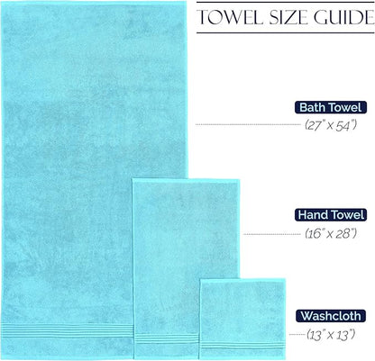 Elegant Comfort Premium Cotton 6-Piece Towel Set, Includes 2 Washcloths, 2 Hand Towels and 2 Bath Towels, 100% Turkish Cotton - Highly Absorbent and Super Soft Towels for Bathroom, Aqua