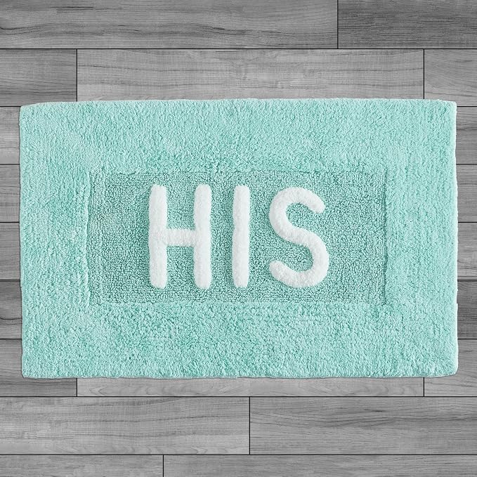Cotton Bath Rug - Soft Cotton Bath Mat - Bathroom Decor - Water Absorbent and Machine Washable - Measures 21"x34" - His- Aqua Blue