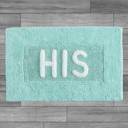 Cotton Bath Rug - Soft Cotton Bath Mat - Bathroom Decor - Water Absorbent and Machine Washable - Measures 21"x34" - His- Aqua Blue