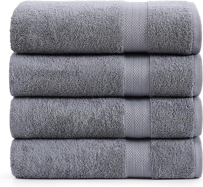 LANE LINEN Bath Sheet Quick Dry 100% Cotton 4 Pack Soft - Cool Grey | Towels For Dorm - Densely Woven, Coordinated Colors, Everyday Durability, OEKO-TEX Certified, Ring-Spun Durability