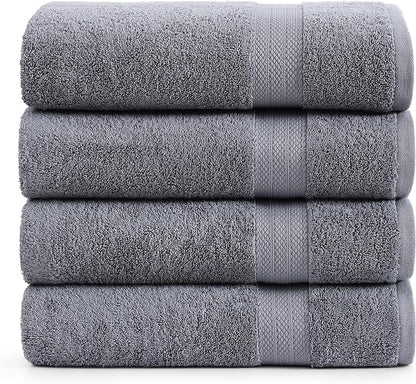 LANE LINEN Bath Sheet Quick Dry 100% Cotton 4 Pack Soft - Cool Grey | Towels For Dorm - Densely Woven, Coordinated Colors, Everyday Durability, OEKO-TEX Certified, Ring-Spun Durability