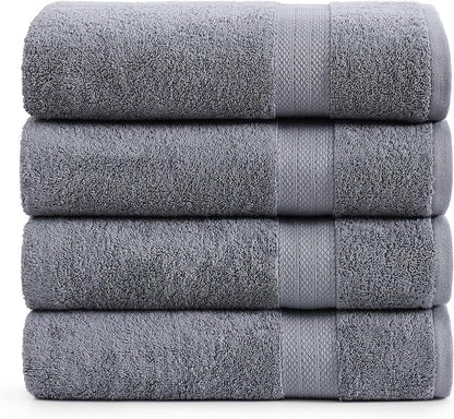 LANE LINEN Towel Set Quick Dry 100% Cotton 4 Piece Soft - Cool Grey | Cotton Towels For Bathroom - Ring-Spun Durability, Ring-Spun Cotton, Terry Weave Comfort, Long-Lasting Comfort