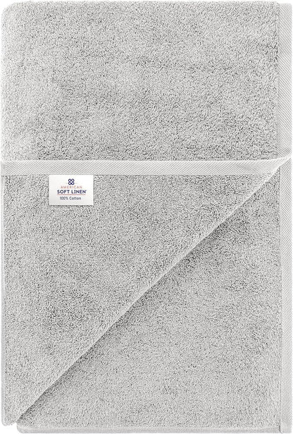 American Soft Linen 100% Cotton 600 GSM Turkish 40x80 Oversized Bath Towel Sheet, Extra Large Adult Towels for Bathroom, Silver Gray Bath Sheet