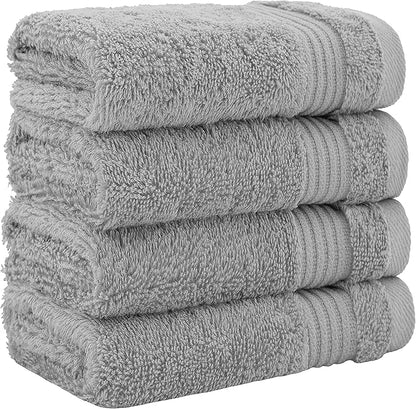 Cotton Paradise 100% Cotton Turkish Washcloth Set for Bathroom, 4 Piece Soft Absorbent Small Towels Wash Rags, Light Gray
