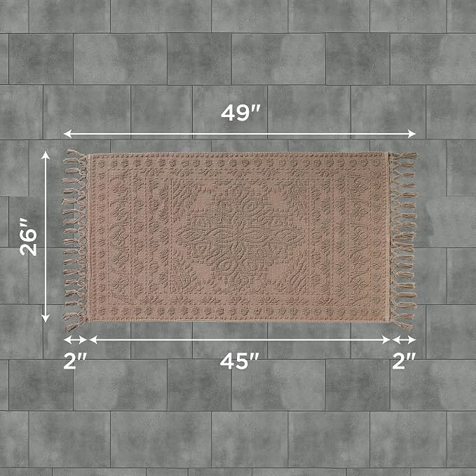 French Connection Nellore Bathroom Rugs, Woven and Beaded Bathroom Mats, Durable Bath Rugs, Thick Bath Mats for Bathroom and Shower Rugs, 26" x 49", Light Brown