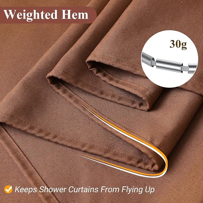 Rustic Brown Linen Shower Curtain, Country Boho Farmhouse Bath Decor Shower Curtains Neutral Cloth Weighted Textured Fabric Bath Curtain Liner with Hooks, 72x84