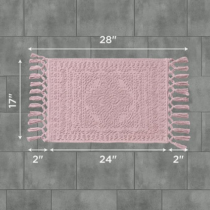 French Connection Nellore Bathroom Rugs, Woven and Beaded, Durable Bath Rugs, Thick Bath Mats for Bathroom and Shower Rugs, 17" x 28", Dusty Pink