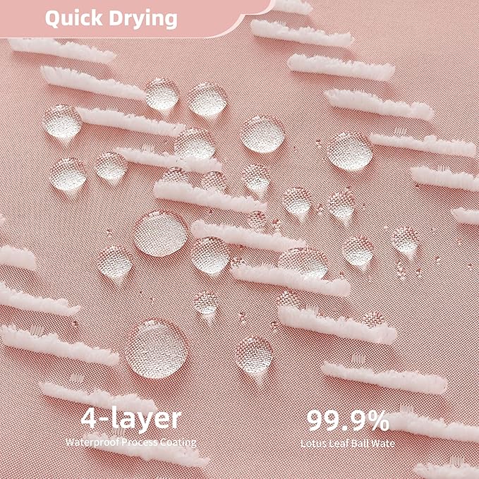 Siiluminisoy Extra Long Pink Boho Shower Curtain with White Tassel, Woven Fabric 96 in Curtain, Tufted Chevron Striped, 72x96, Modern Chic Textured Minimalist Cute for Bathroom