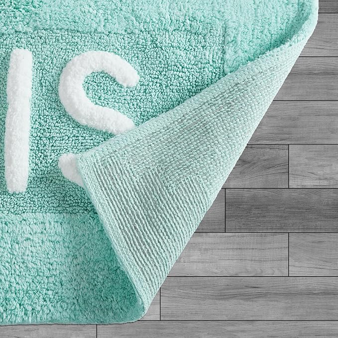 Jean Pierre Cotton 2-Piece Bath Rug Set - Soft Cotton Bath Mat - Bathroom Decor - Water Absorbent and Machine Washable - Measures 20"x32"- "His & Hers"- Aqua Blue