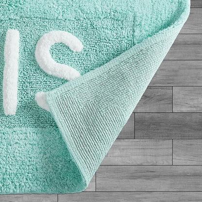 Jean Pierre Cotton 2-Piece Bath Rug Set - Soft Cotton Bath Mat - Bathroom Decor - Water Absorbent and Machine Washable - Measures 20"x32"- "His & Hers"- Aqua Blue