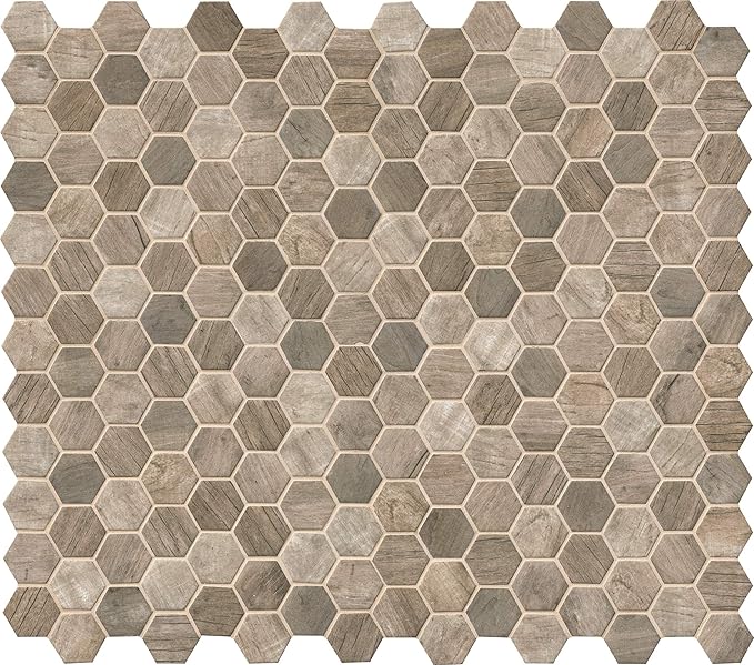 MSI Driftwood Hexagon Glass Tile for Kitchen Backsplash, Wall Tile for Bathroom, Accent Wall Tile, and Shower Wall Tile, 11.02 in. x 12.76 in. Mesh-Mo
