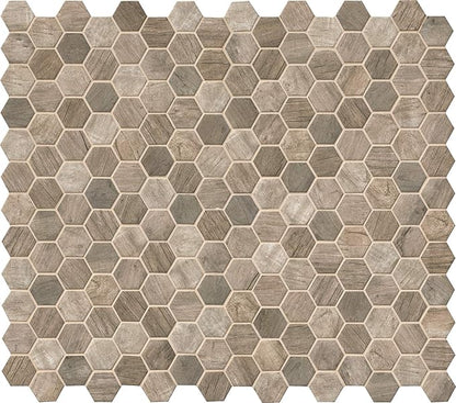 MSI Driftwood Hexagon Glass Tile for Kitchen Backsplash, Wall Tile for Bathroom, Accent Wall Tile, and Shower Wall Tile, 11.02 in. x 12.76 in. Mesh-Mo
