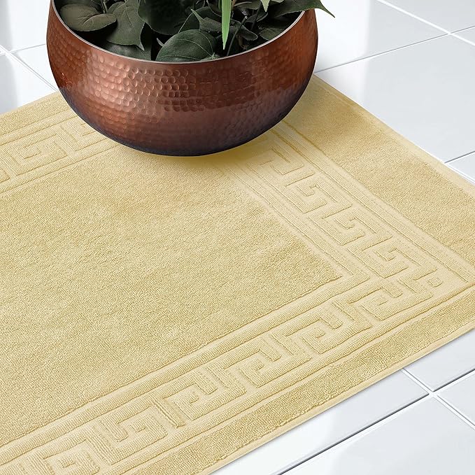Superior Heavyweight Cotton Bath Mats, Bath Rugs For Bathroom Accessories, Washable Rug For Shower, Bath, Toilet, Modern Decor, No Backing, Luxury Hotel And Spa Quality, Set of 2, 22" x 35", Canary