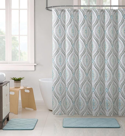 Serafina Home Hotel Quality Fabric Bathroom Shower Curtain: Modern Damask Paisley - Beige, Green and Taupe (72 x 70 inches)