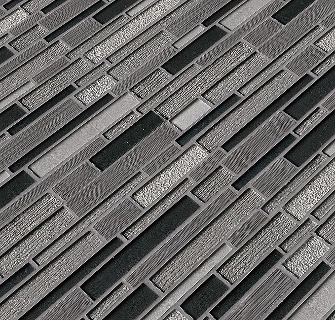 MSI Metro Gris Interlocking Blend of Glass and Stone Tile for Kitchen Backsplash, Wall Tile for Bathroom, Accent Wall Tile, and Shower Wall Tile, 12 in. x 12 in. Mesh-Mounted Mosaic Tile (10 sq. ft.)