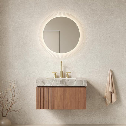 KEIKI 30 Inch Floating Bathroom Vanity with Sink, Modern Wall Mounted Storage Cabinet with Drawer, Pre-Assembled Waterproof Wood Panels, Sintered Stone Top & Ceramic Basin Combo Set, Brown Oak & Grey