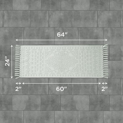 French Connection Nellore Bathroom Rugs, Woven and Beaded Bathroom Mats, Durable Bath Rugs, Thick Bath Mats for Bathroom and Shower Rugs, 24" x 64", Light Blue