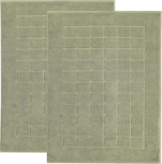 Superior 100% Cotton Bathmat Set, Bath Mats, Bathroom Decor, Shower, Bathtub Essentials, Accessories, Small Washable Rug, No Backing, Heavyweight, Nora Collection, Set of 2, 22" x 35", Forest Green