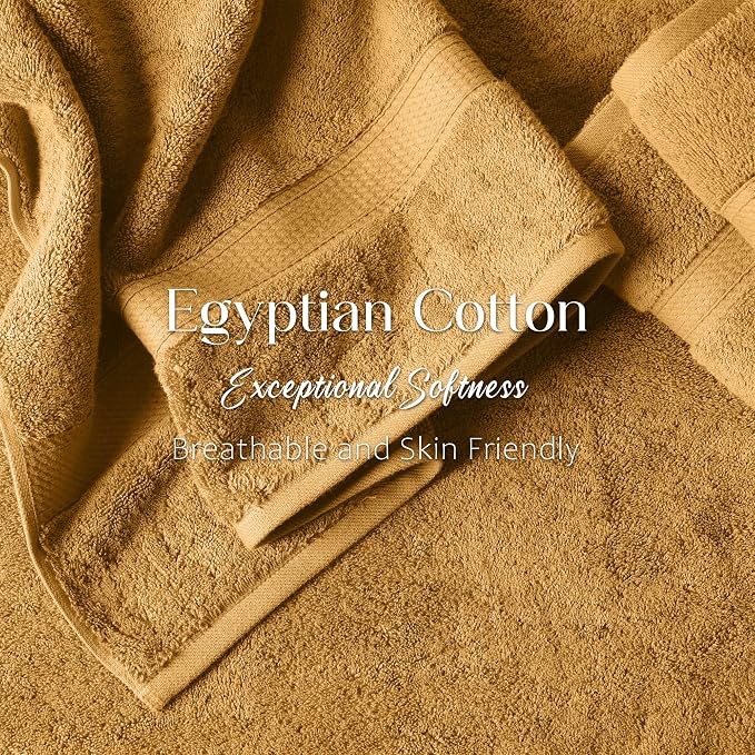 Superior Egyptian Cotton Ultra Plush & Absorbent, 3 Piece Set, Gold | Quick Dry, Soft Luxury Towel Set, Bath Essentials, Guest Bath, Spa, 1 Bath, 1 Hand, 1 Face Towels, Madeline Towels