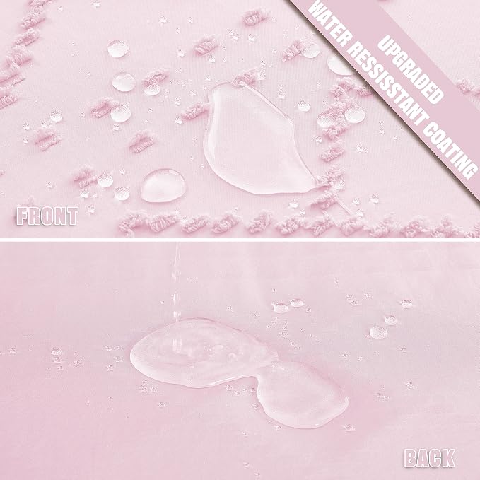 Siiluminisoy Extra Long Pink Boho Shower Curtain Woven Fabric Cute 84 Inch Shower Curtain, 72 x 84 Tufted Chevron Textured Striped Modern Farmhouse Minimalist Cloth Shower Curtain for Bathroom