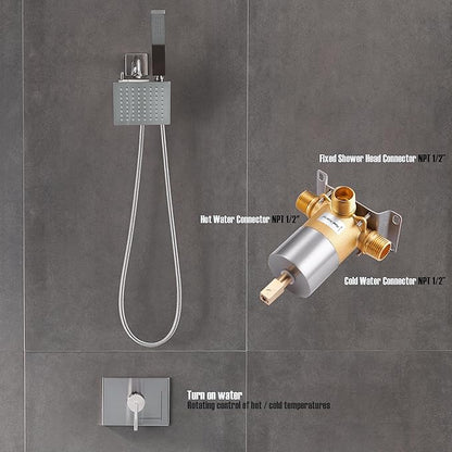 Shower Faucet Set Dual Shower Heads with Handheld Spray Combo, All Metal 6" Dual Shower Head Combo and 3-Way Diverter, Shower Faucet Set with Valve
