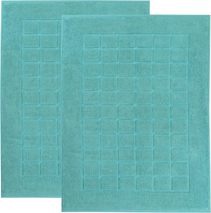 Superior 100% Cotton Bathmat Set, Bath Mats, Bathroom Decor, Shower, Bathtub Essentials, Home Accessories, Small Washable Rug, No Backing, Heavyweight, Nora Collection, Set of 2, 22" x 35", Turquoise