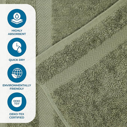 SUPERIOR 8-Piece Cotton Hand Towel Set, Small Towels for Fast Dry, Home Essentials, Bathroom Decor, Face, Body, Spa, Resort, Gym, Lightweight, Soft, House Accessories, Franklin Collection, Green