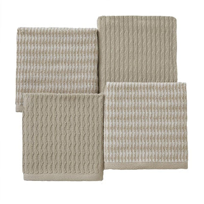 SKL Home Longborough Washcloth Set-4pc, 100% Turkish Cotton, Tan | 520 GSM weight. Soft & absorbent jacquard. Spa-level quality.