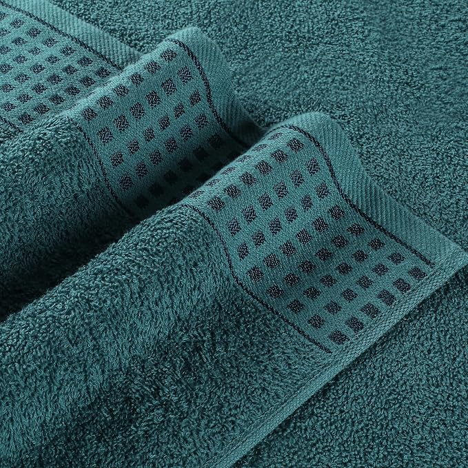 GLAMBURG 100% Cotton Ultra Soft 6 Pack Towel Set, Contains 2 Bath Towels 28x55 Inches, 2 Hand Towels 16x24 Inches & 2 Wash Coths 12x12 Inches, Compact Absorbent Lightweight & Quickdry - Teal