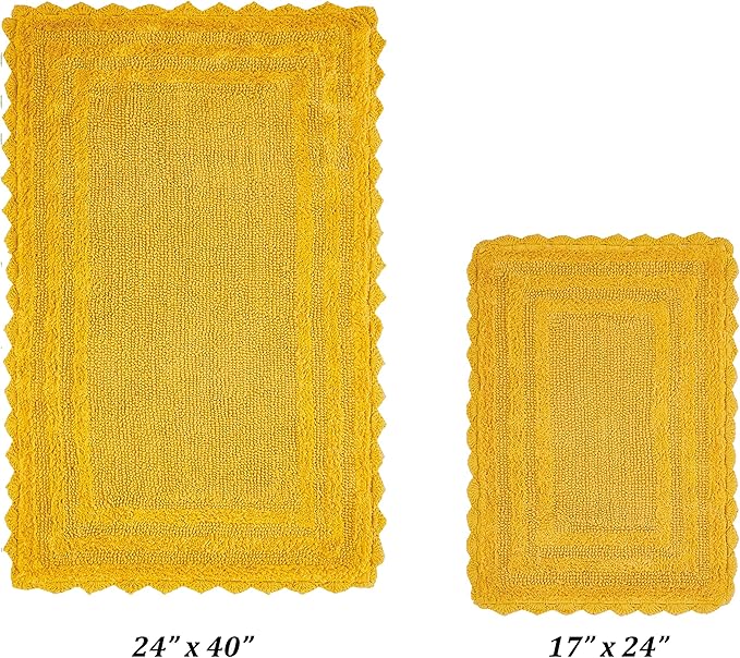 Better Trends Lilly Crochet Collection 100% Cotton 2 Piece Set (17" x 24" | 24" x 40") Bath Rug Set in Yellow