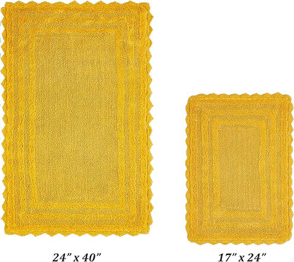 Better Trends Lilly Crochet Collection 100% Cotton 2 Piece Set (17" x 24" | 24" x 40") Bath Rug Set in Yellow