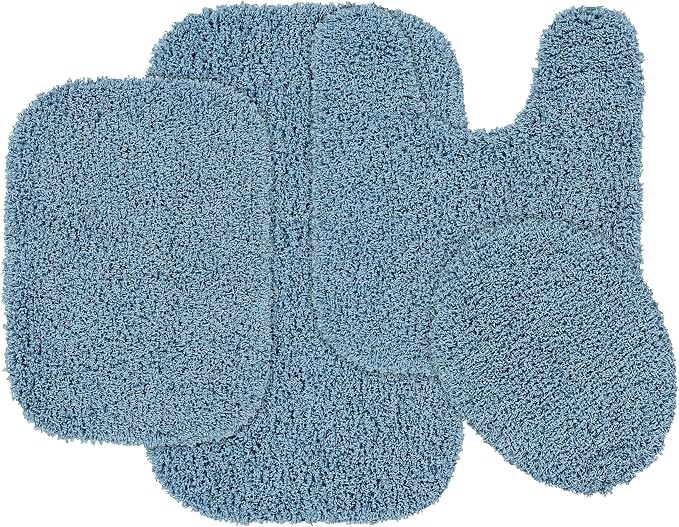 Garland Rug Jazz Nylon Washable 4 Piece Set (Lid, Contour,2 Mats) Basin Blue Bath Rugs Soft, Absorbent, and Stylish for Your Bathroom