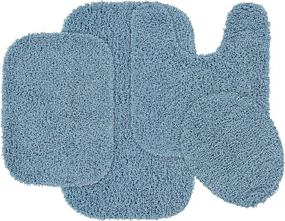 Garland Rug Jazz Nylon Washable 4 Piece Set (Lid, Contour,2 Mats) Basin Blue Bath Rugs Soft, Absorbent, and Stylish for Your Bathroom