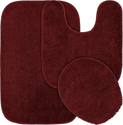 Garland Rug Traditional Nylon Washable Chili Pepper Red 3 Piece Set - Lid, Contour, Bath Rug - Soft, Absorbent, and Stylish for Your Bathroom