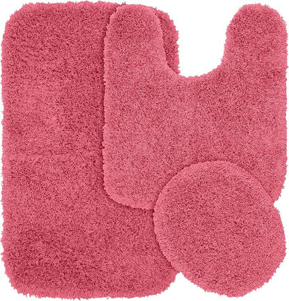 Garland Rug Jazz Nylon Washable 3 Piece Set (Lid, Contour, 21" x 34" Mat) Pink Bath Rugs Soft, Absorbent, and Stylish for Your Bathroom