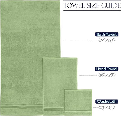 Elegant Comfort Premium Cotton 6-Piece Towel Set, Includes 2 Washcloths, 2 Hand Towels and 2 Bath Towels, 100% Turkish Cotton - Highly Absorbent and Super Soft Towels for Bathroom, Sage