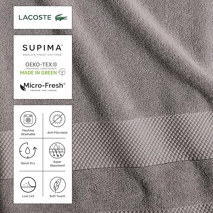 Lacoste Heritage Anti-Microbial Supima Cotton Wash Cloth, Magenta, 13" x 13" – Absorbent & Quick Drying, Premium Super Soft Bath Towel, Bathroom Essential, Gift for All Occasions, Machine Washable