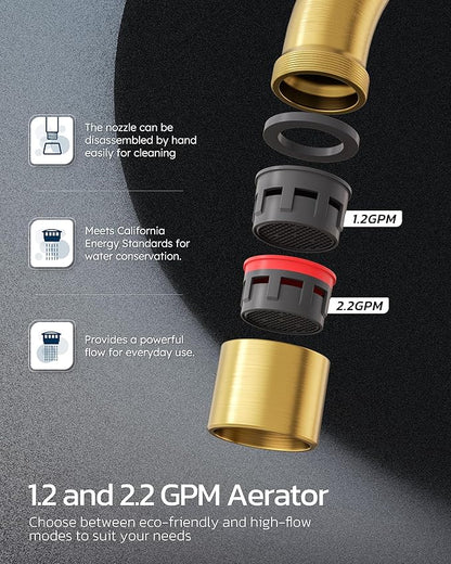 Brushed Gold Bathroom Faucet 3 Hole: ARCORA 8 Inch Widespread Bathroom Faucet, 2 Handles Bathroom Sink Faucet with Drain Assembly
