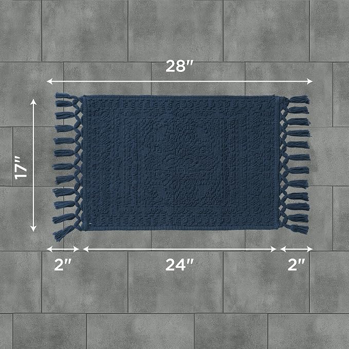 French Connection Nellore Bath Rugs, Woven and Beaded Bath Mats, Durable and Thick Bath Mats for Bathroom and Shower Rugs, 17" x 28", Navy