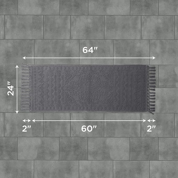French Connection Nellore Bath Rugs, Woven and Beaded Bath Mats, Durable and Thick Bath Mats for Bathroom and Shower Rugs, 24" x 64", Charcoal
