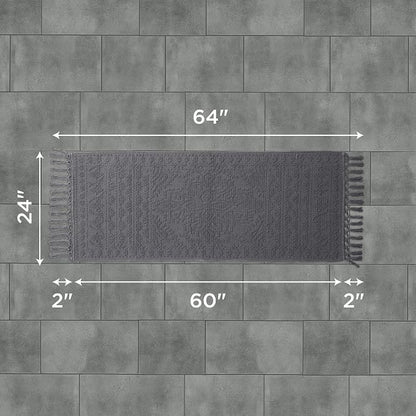 French Connection Nellore Bath Rugs, Woven and Beaded Bath Mats, Durable and Thick Bath Mats for Bathroom and Shower Rugs, 24" x 64", Charcoal
