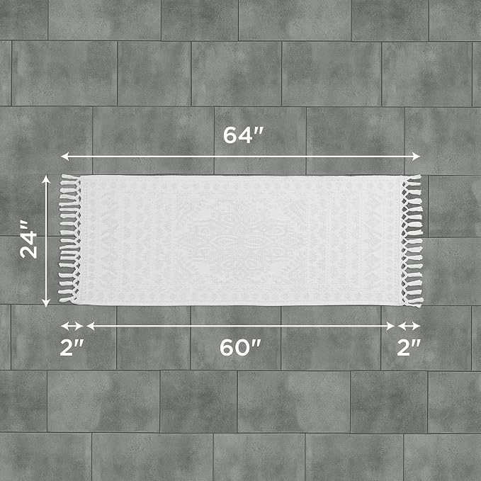 French Connection Nellore Bathroom Rugs, Woven and Beaded, Durable Bath Rugs, Thick Bath Mats for Bathroom and Shower Rugs, 24" x 64", White