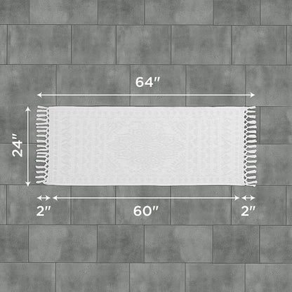 French Connection Nellore Bathroom Rugs, Woven and Beaded, Durable Bath Rugs, Thick Bath Mats for Bathroom and Shower Rugs, 24" x 64", White