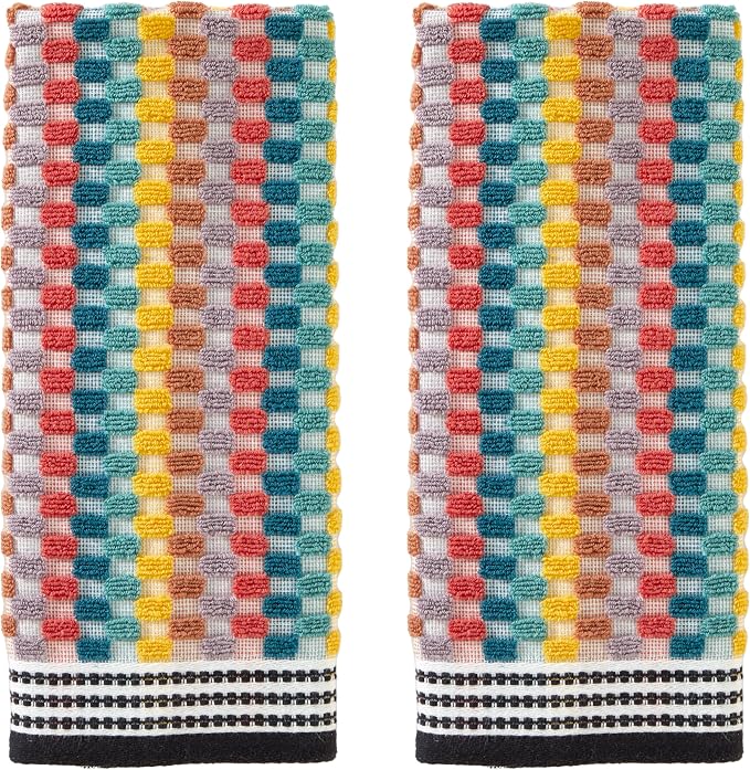 SKL Home Mid-Century Hand Towel Set-2pc, Premium 100% Cotton, Multi | Soft & absorbent, textured jacquard. Spa-level quality. 450 GSM weight. For the bathroom, kitchen, bar or any sink space.