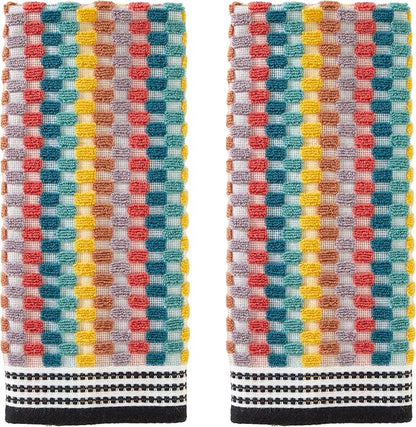 SKL Home Mid-Century Hand Towel Set-2pc, Premium 100% Cotton, Multi | Soft & absorbent, textured jacquard. Spa-level quality. 450 GSM weight. For the bathroom, kitchen, bar or any sink space.