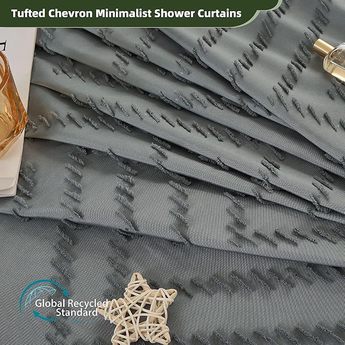 Siiluminisoy Gray Shower Curtain for Bathroom Fabric Boho Shower Curtain Cloth Textured Tufted Chevron Elegant Shower Curtains Waterproof for Bathroom 72" x 72"