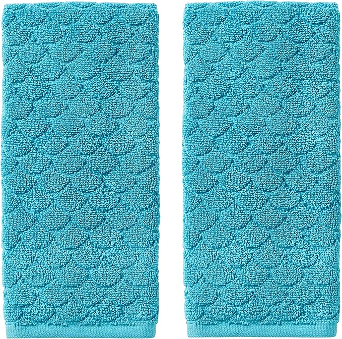 SKL Home Ocean Watercolor Scales Hand Towel Set-2pc, 100% Cotton, Blue | Plush & absorbent, textured jacquard. For use in the bathroom, kitchen or bar. Great for Airbnb, beach homes & coastal décor.