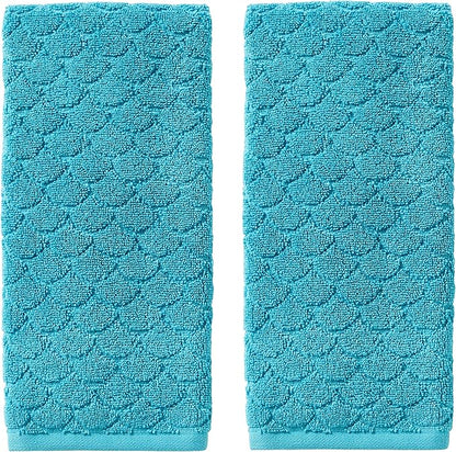 SKL Home Ocean Watercolor Scales Hand Towel Set-2pc, 100% Cotton, Blue | Plush & absorbent, textured jacquard. For use in the bathroom, kitchen or bar. Great for Airbnb, beach homes & coastal décor.