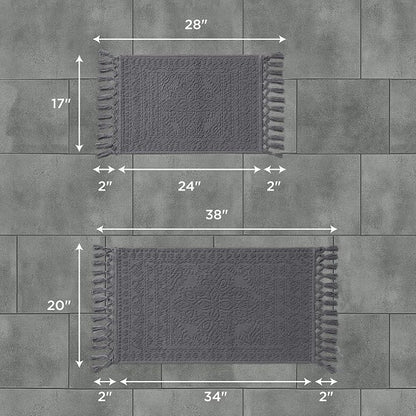 French Connection Nellore Bathroom Rugs, Set of 2 Woven and Beaded Bathroom Mats, Durable Bath Rugs, Thick Bath Mats for Bathroom and Shower Rugs, 17" x 28" and 20" x 38", Charcoal